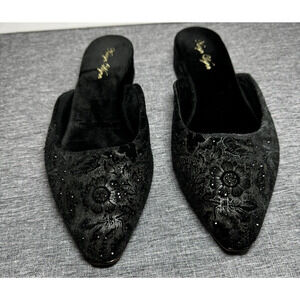 Kevyn Wynn Women's Black Gillian Crystal Velvet Mule Slip-On Slipper Shoe Size 8